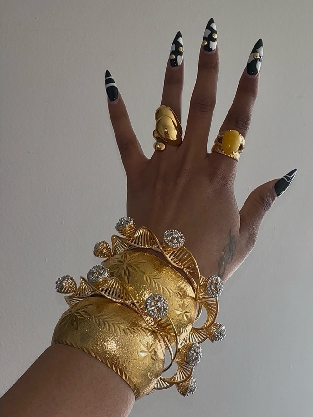 Gold Plated Statement 2pc Indian Bracelets with Crystal Accents - Women Jewelry